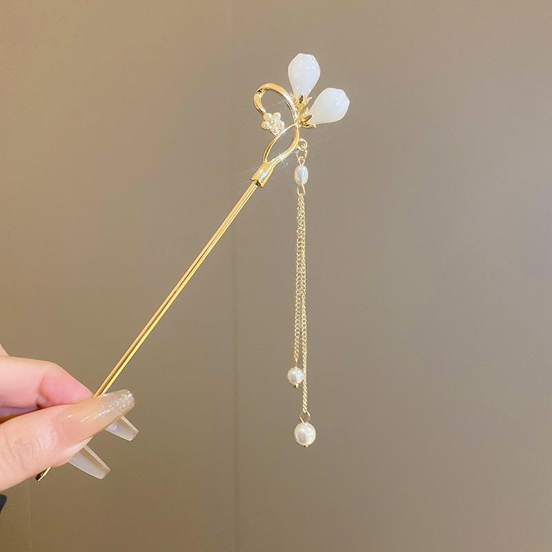

New Chinese bud pearl fringed hairpin Chinese style Guochao temperament versatile hairpin cheongsam ancient hairpin hair accessories
