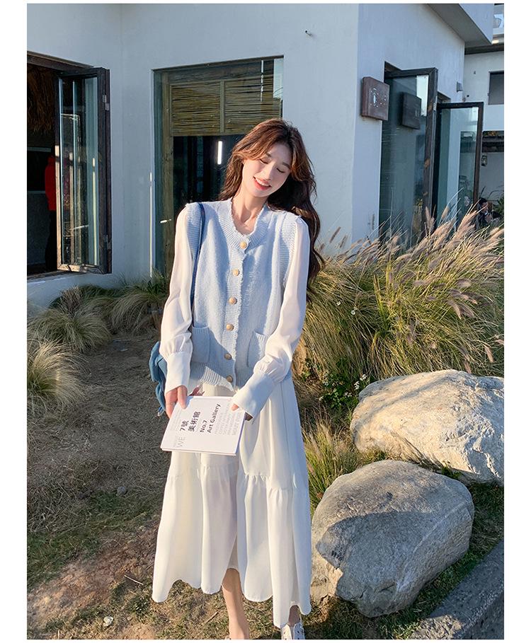 Women's 2024 Spring White Knitted Vest and Dress Suit - Elegant Two-Piece Set