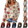 Women's V-Neck Long Sleeve Lightweight Top with Christmas Print for Spring and Summer