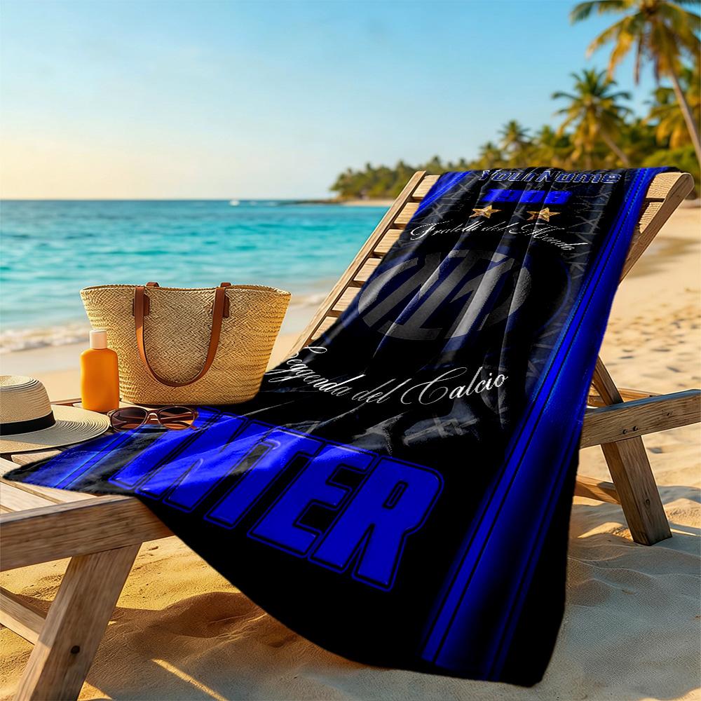 Inter Milan Customized Name Beach Towel High Absorbency & Quick-Dry Ideal for Travel Outdoor Swim Pool Yoga Surf Camping Hiking Gym Gift Holiday