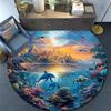 Dolphins Coral Round Area Rug,Carpet Rug for Living Room Bedroom Sofa Playroom Decor,Non-slip Floor Mat