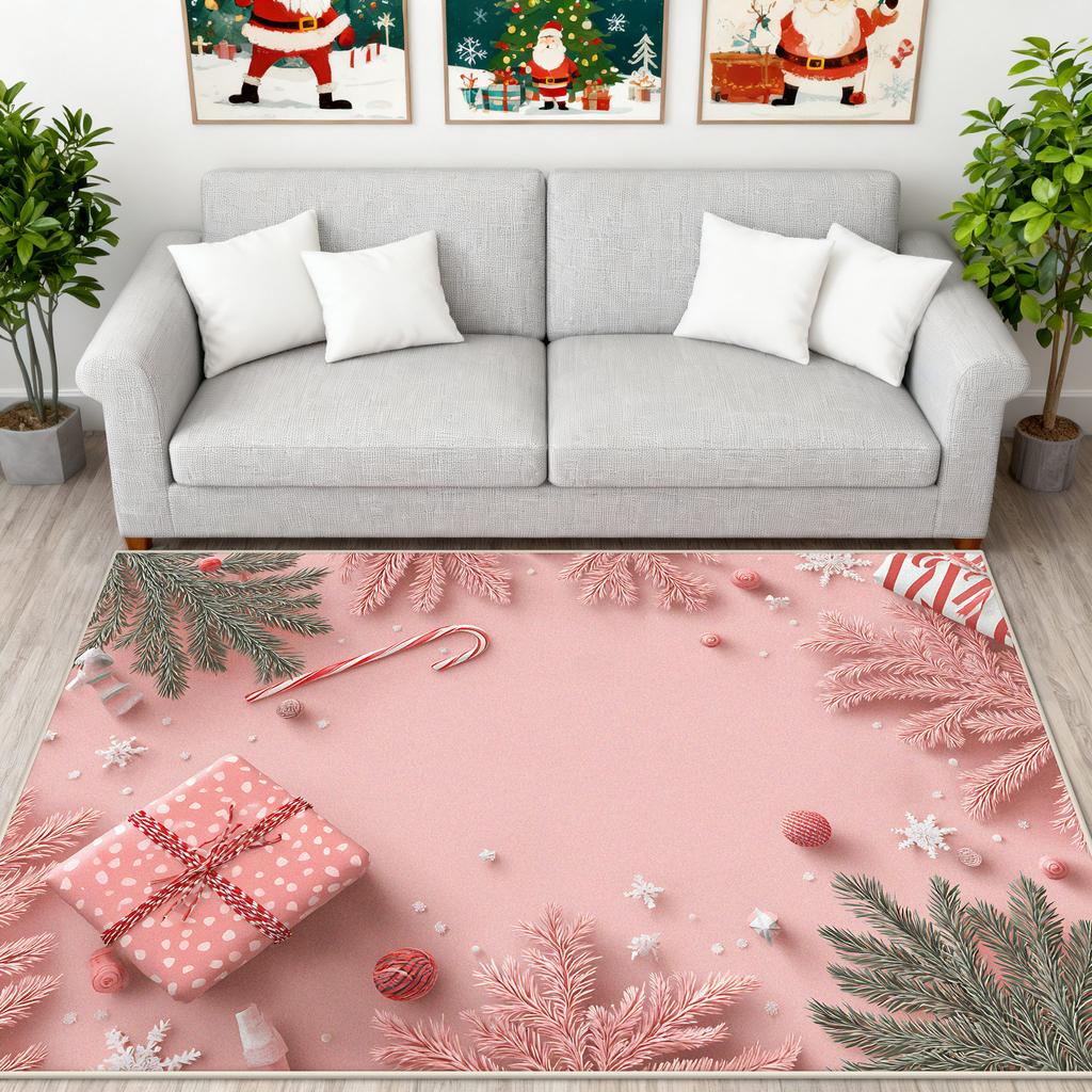 Pink Christmas Decoration Carpet Girl Bedroom Cloakroom Non-slip Floor Mat Creativity Living Room Sofa Area Rug Entrance Doormat