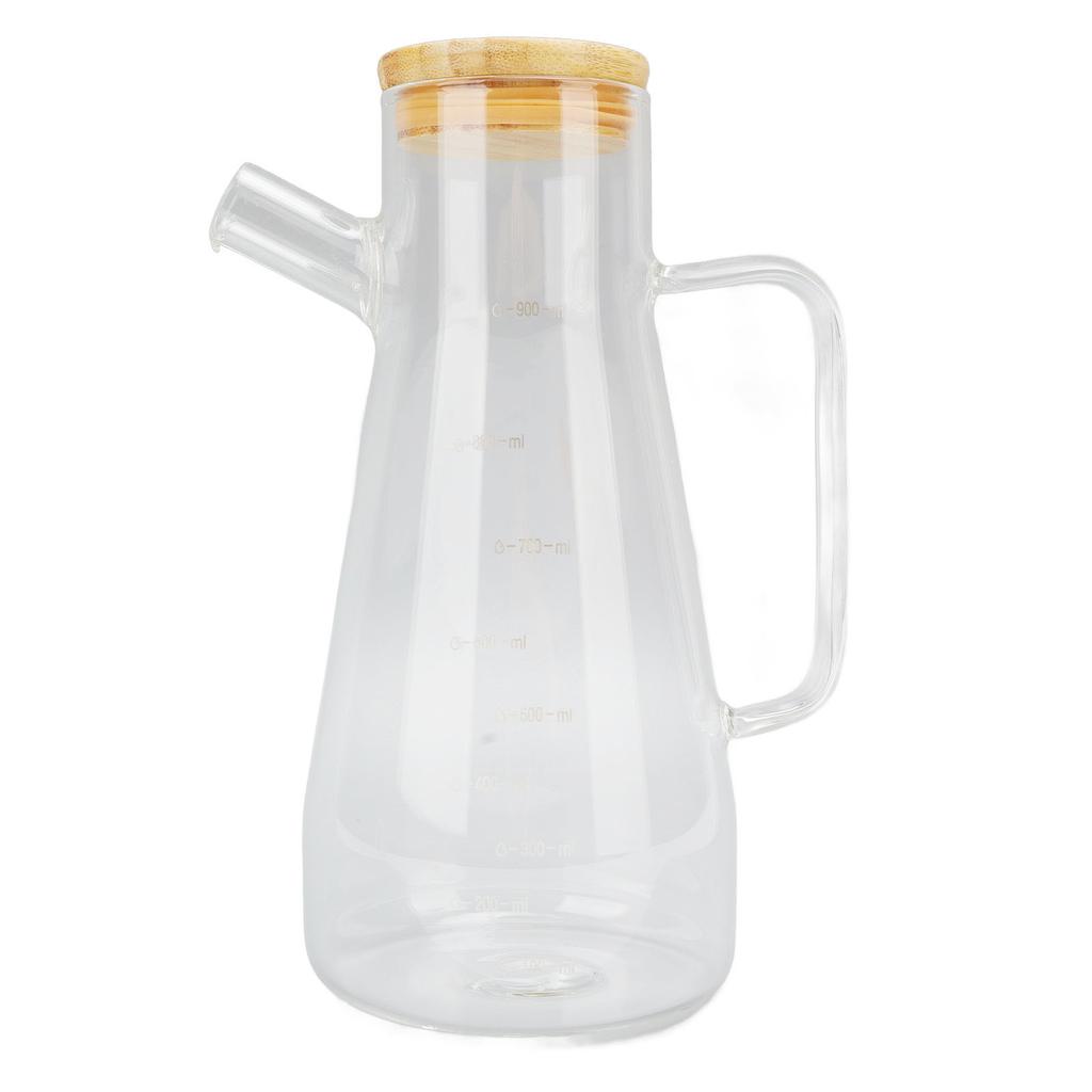 High Borosilicate Glass Oil Bottle Dustproof Clear Scale Glass Vinegar Dispenser with Ergonomic Handle for Kitchen 900ML