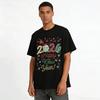 2026 Happy New Year Santa Reindeer Printed Casual Top Pure Cotton T-shirt