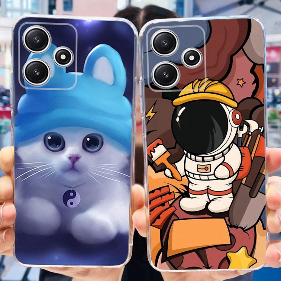 Cute Flower Cat Painted Case For Xiaomi Redmi 12 5G 2023 Soft Silicone TPU Back Cover For Redmi12 5G Global Phone Bumper