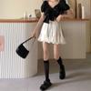 DEEPTOWN Koreanischen Stil Mini Rock Frauen Hohe Taille A-line Patchwork Spitze-up Rüschen Niedlichen Falten Rock Kawaii Sommer Mode