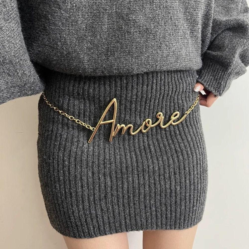 

Minimalist Letter Waist Chain Elegant Metal Charm Belt Luxury Chain Belt Woman Fashion 1