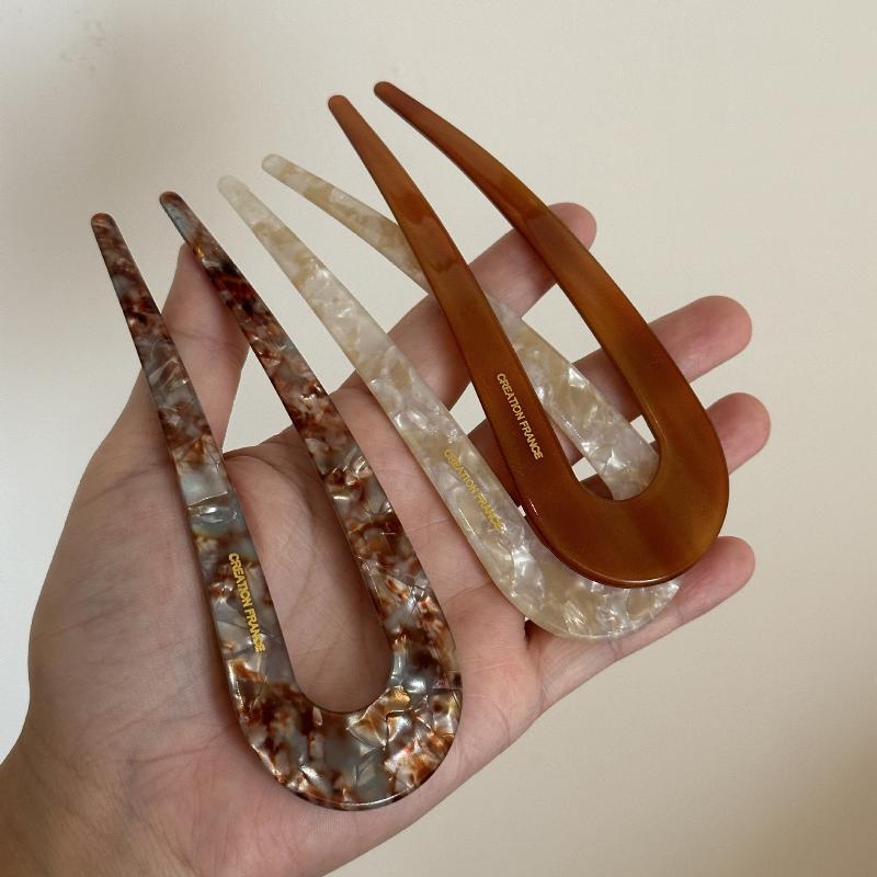 Large U Shaped Hair Forks Marble Acrylic Texture Strong Hold For Messy Bun Hairstyles Daily Wear Parties Office