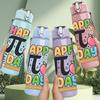 1PC Pi Day Fruit Text Mix Print 750ml Color Plastic Sports Water Bottle Leakproof Flip Straw Lid Suitable for Sports Office Home Use