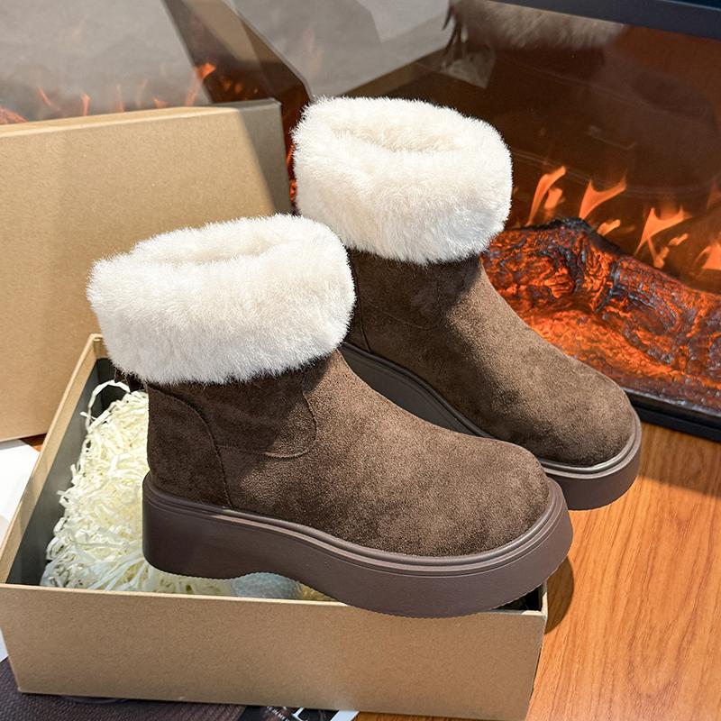 

Comfort Chunky Platform Furry Snow Boots Women 2026 Winter Fluffy Fur Thick Bottom Suede Ankle Boots Warm Plush Casual Shoes 35 коричневый
