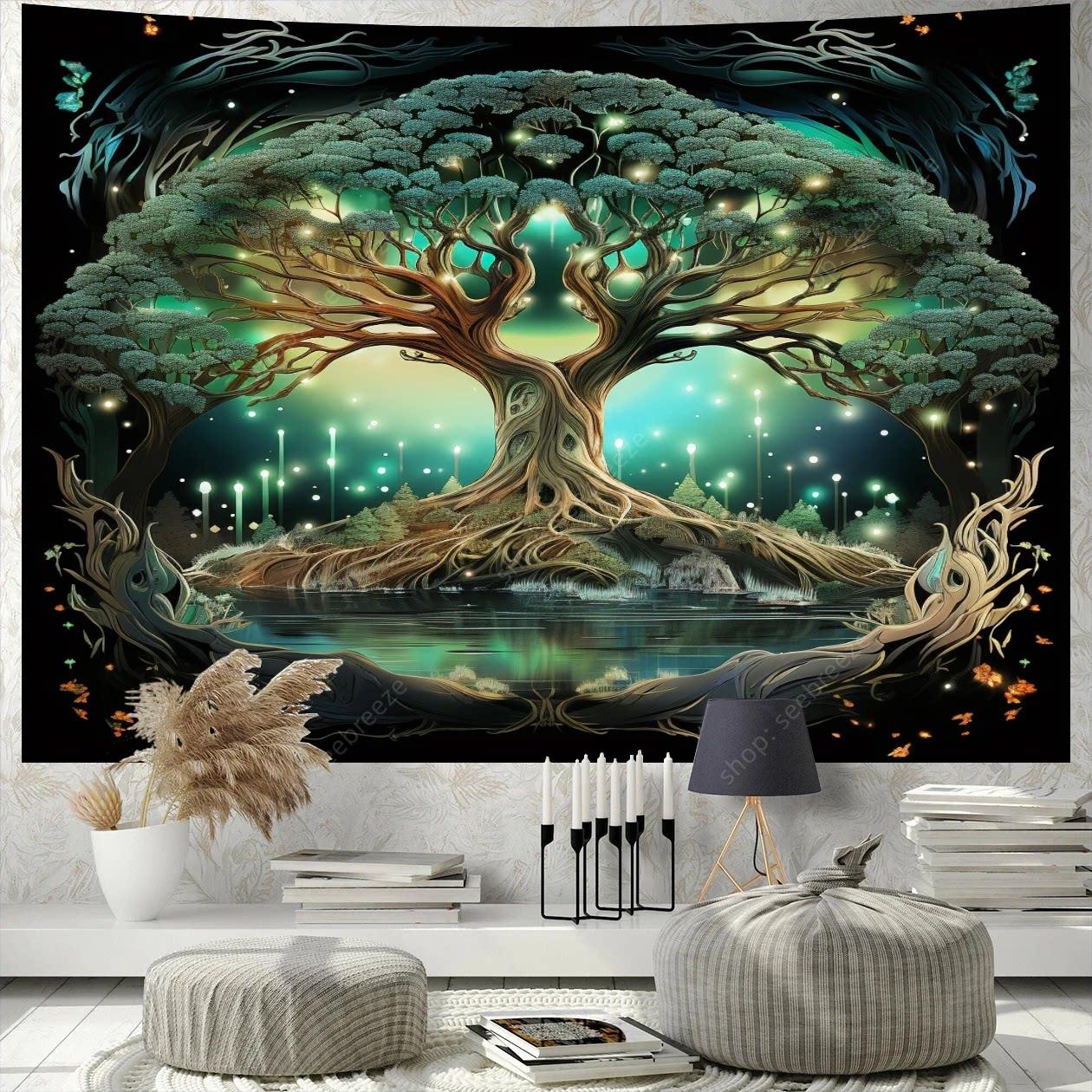 

New Mysterious Tree Of Life Tapestry Bohemian Style Wall Hanging For Bedroom Living Room Home Decor 74x94cm(29x37in)