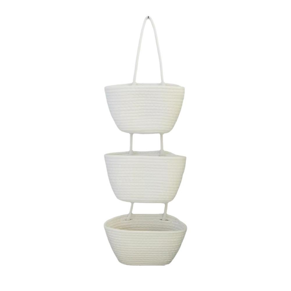 Woven Cotton Multi Pocket Hanging Baskets Handwoven Wall Mount Storage Bag Living Room