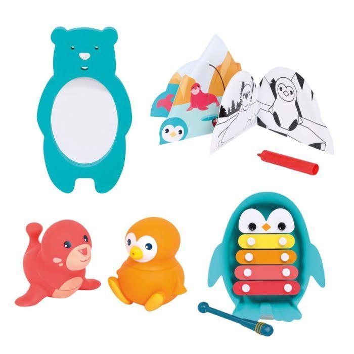 Jouet de bain - ludi - 40077 - coffret avec xylophone et miroir - animaux aspergeurs - livre à colorier