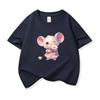 Kids Cotton T Shirt Little Mouse With Daisy Flower Print Crew Neck Short Sleeve Tee Casual Boys Girls Summer Tops