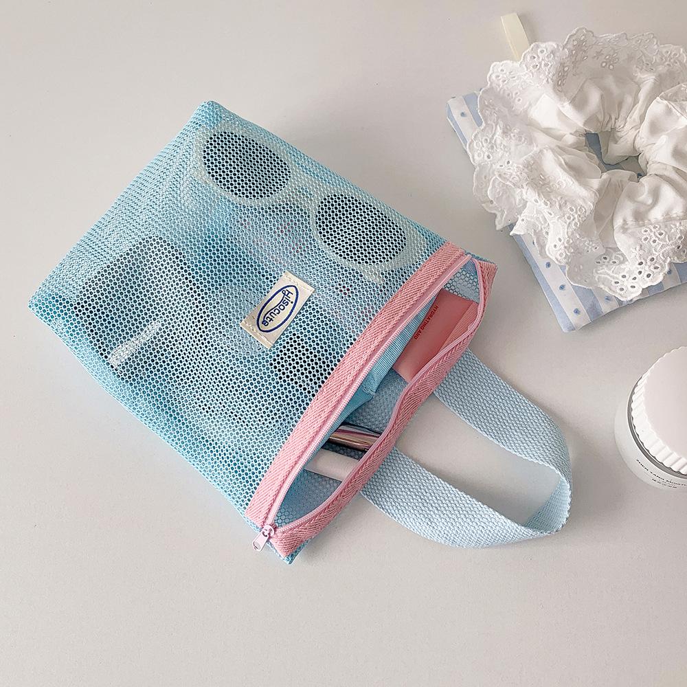 Mesh Handbag Makeup Bag Handbags for Women Makeup Pouch Portable Wash Bag Beach Bag Mobile Key Small Item Storage Bags Organizer