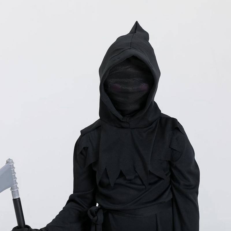 Children's Halloween Cosplay Costume Reaper Costume Set (Jumpsuit Hat Belt Scythe Gloves)
