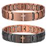 Pure Copper Classic Magnetic Bracelet for Men Double Row Ultra Strength Magnets Cross Engraved Anniversary Link Bracelet