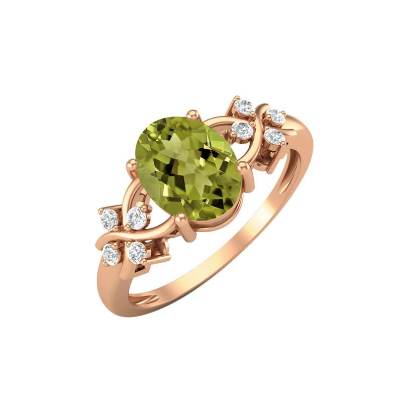 

8X6MM Oval Peridot Gemstone 925 Sterling Silver Rose Plated Solitaire Vine-Inspired Women Wedding Ring 9 Яскраво-рожевий