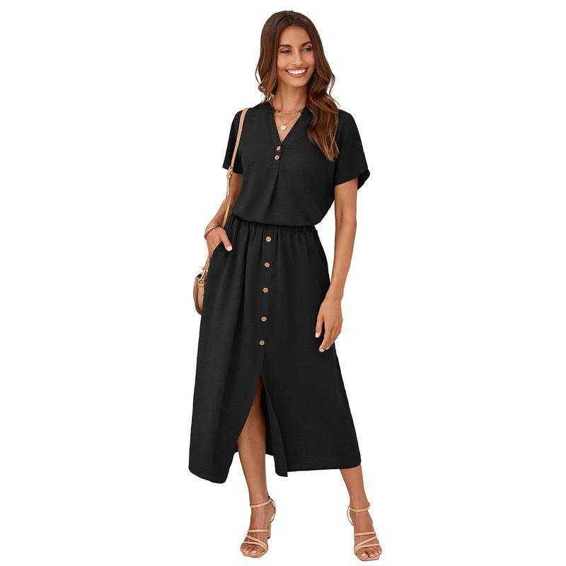 

American Shiying Temperament Commuter Fashion Skirt Suit Women 2025 Summer New Short sleeve Long dress Two-piece Set Women Black 2XL code fits (75.00 kg-82.50 kg