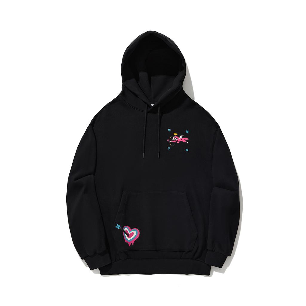 Li Ning X Icecream Collaboration Heartbreaker Series Letter Logo Casual Sports Hoodie Unisex hoodies Black AWDU843-2