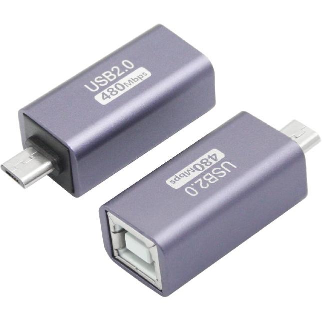 USB 2.0 B Type Connector Adapter, Micro USB Male To USB B (MIDI) Female Power and Data Extension Adapter, Aluminum Alloy Housing, for Electronic