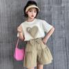 Girls Cotton Short Sleeve T Shirt and Shorts Set for Summer