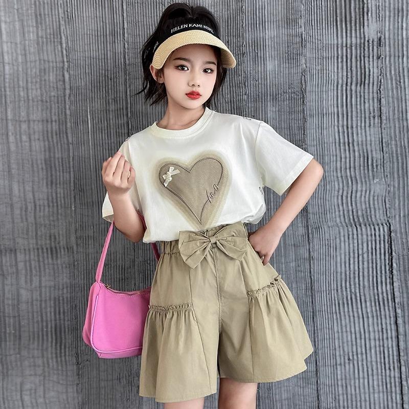 Girls Cotton Short Sleeve T Shirt and Shorts Set for Summer