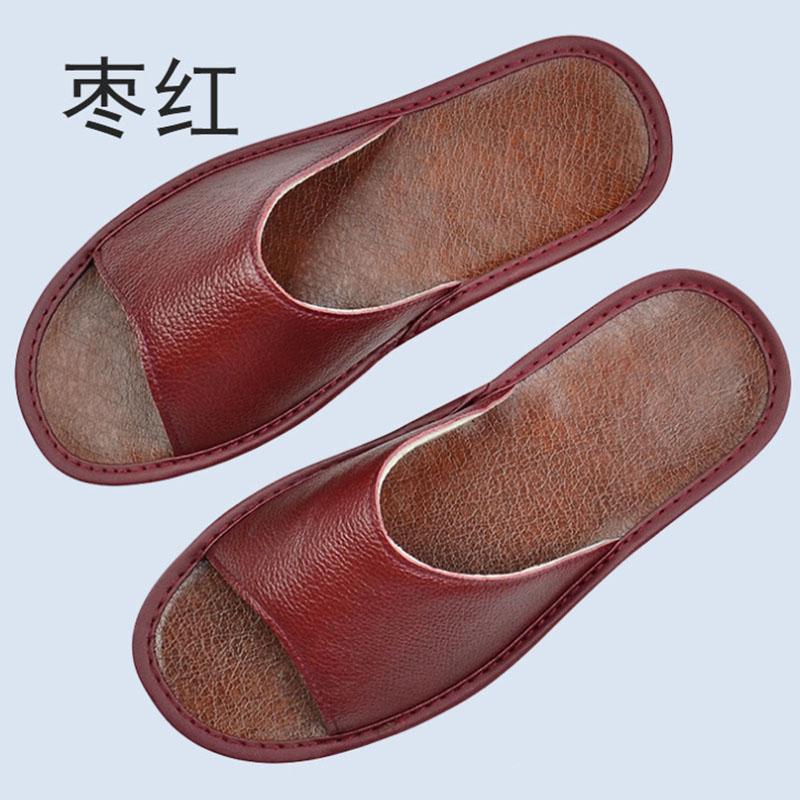 Cow Leather Slippers Big sizes Genuine Homes in indoor slipper summer open toe sandals men women elderly casual Slides shoes