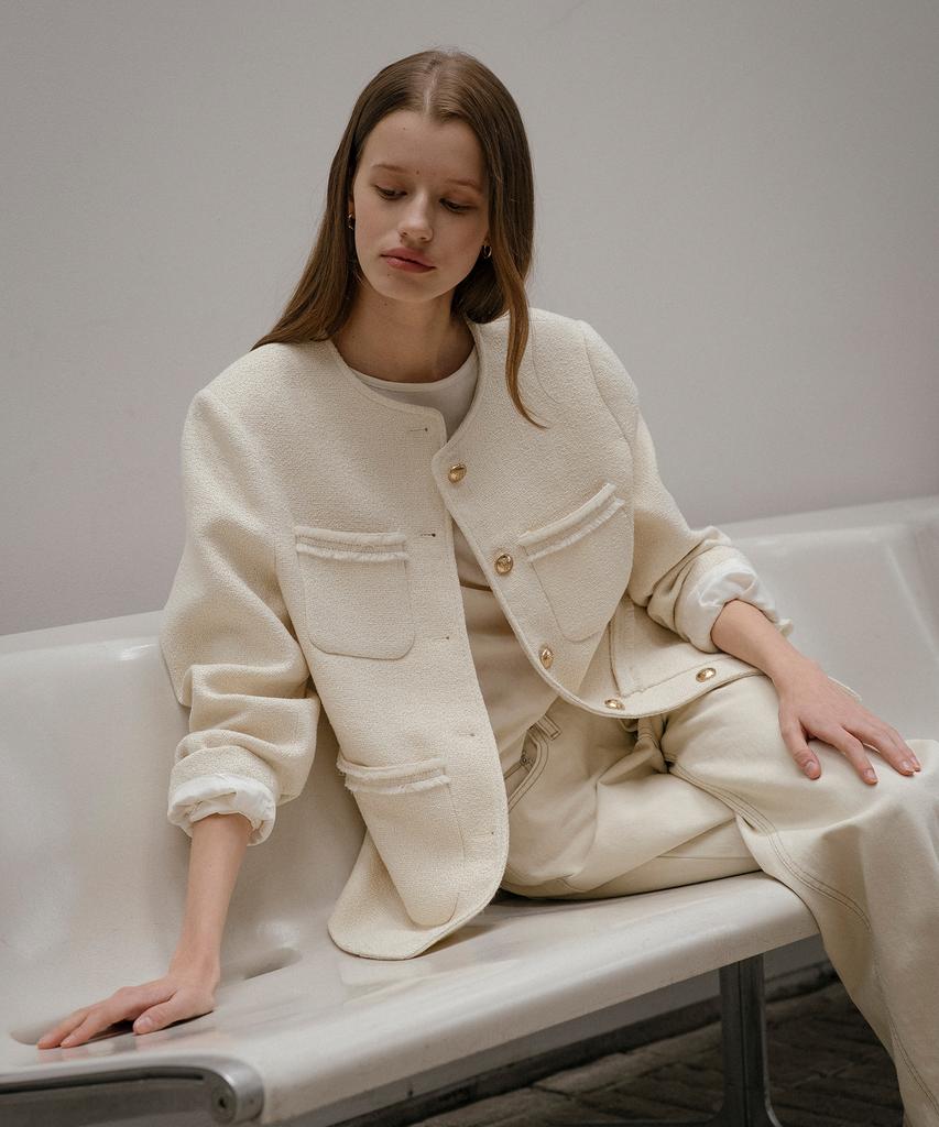 Till I Die Oversized Tweed Jacket Tifa01Jk03_Ivory