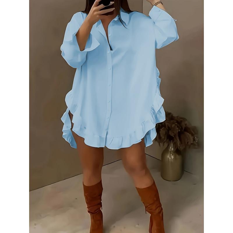 YYFS Damesmode Casual Lente Herfst Effen Kleur Print Lange Mouw POLO Hals Blouses & Shirts