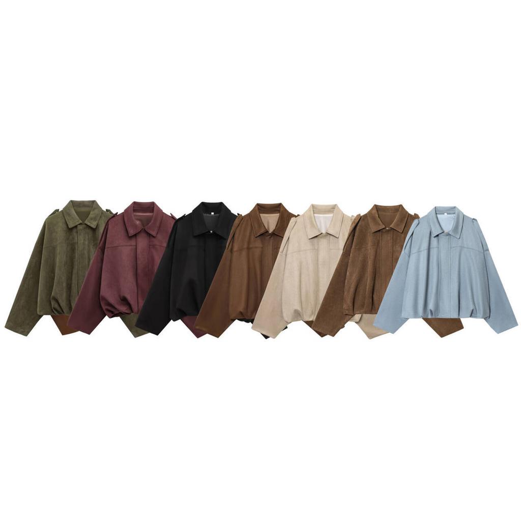 Damen Olivgrüne Cropped Jacke mit Revers, Mehrere Farben Verfügbar