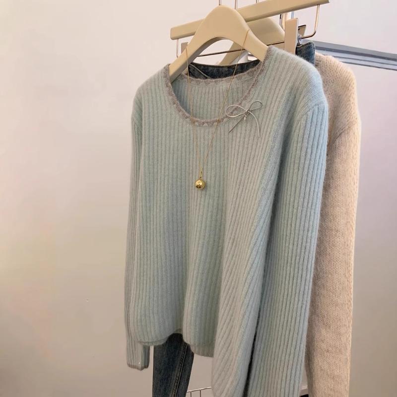 Pullover, round neck temperament knitted sweater, soft waxy sweater for women's autumn new models, small people can wear outside, bottom and inside