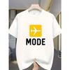 European Sizes Men's Heavyweight Printed T-Shirt - Flight Mode Pattern, Yellow Caution Sign, Regular Fit Casual Summer Short Sleeve