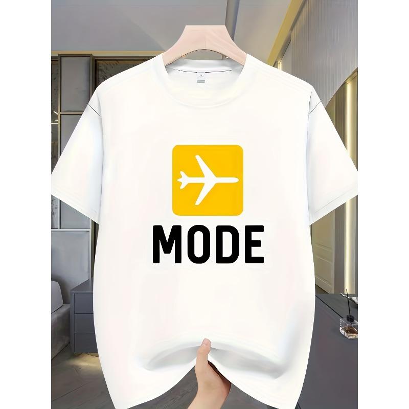 

European sizes Men s Heavyweight Printed T-Shirt - Flight Mode Pattern, Yellow Caution Sign, Regular Fit Casual Summer Short Sleeve 4XL білий