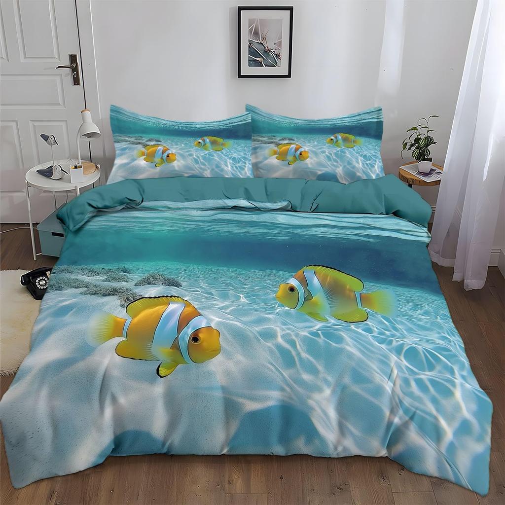 Clownfish Duvet Cover Sets For Kids Queen Size Lightweight Down Quilt Covers Bedroom Decor 2 Pillowcases 1 Duvet Cover No Quilt