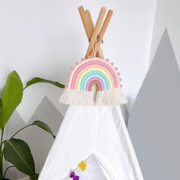 Makramee Regenbogen Wandbehang Baumwoll-Ornamente mit Quasten für Kinderzimmer