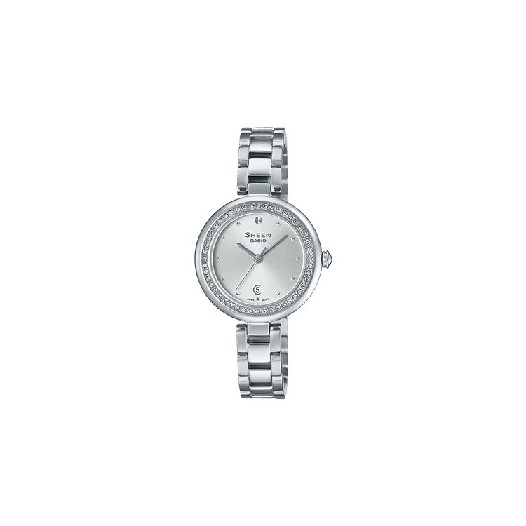 Casio Sheen Elegant Crystal Accented Fashion Business Quartz Watch Women watches Silver SHE-4557D-7AUPR Regular Watch Box,Silver Dial