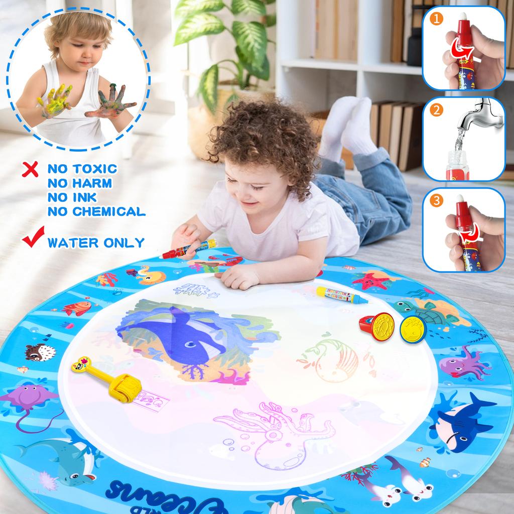 Kids Magic Water Drawing Mat Coloring Doodle with Reusable Magic Pens Montessori Toys Painting Board Educational Toys Kids Gifts