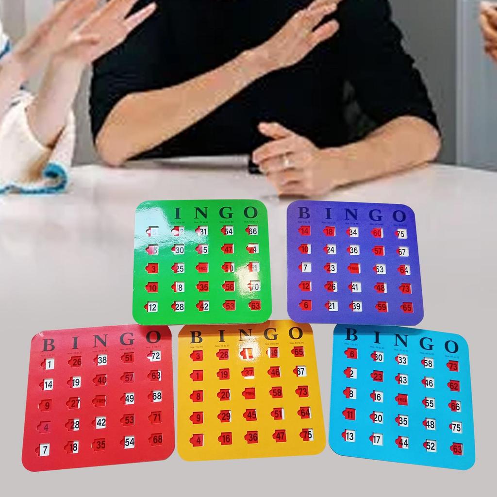 5x Bingo Cards with Sliding Window, Easy to Read Reusable Large Print Game Set for Seniors