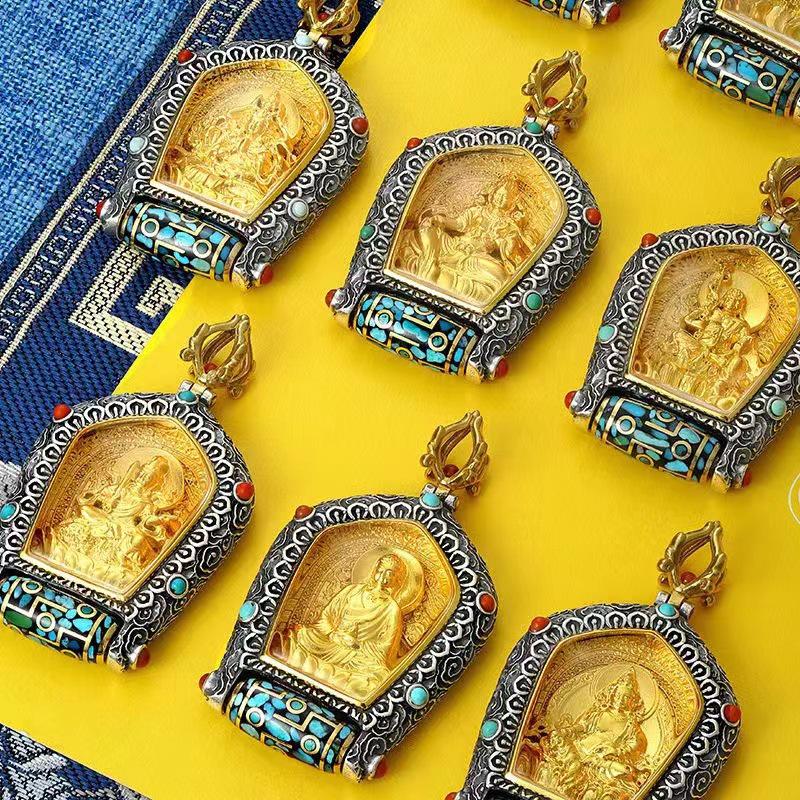 Ten Thousand Buddhas Rotating Dzi Bead Pendant: Guardian Deity, Year of Birth Buddha, God of Wealth, Thousand-Hand Guanyin Necklace