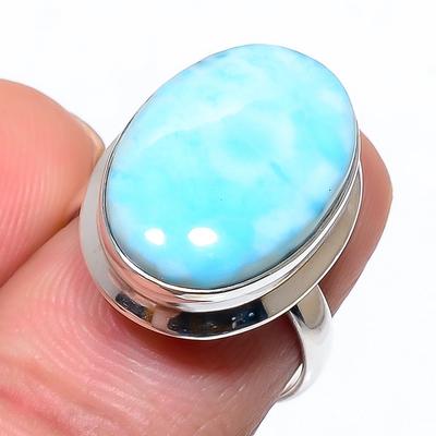 Natural Republic Larimar Gemstone 925 Solid Sterling Silver Gift Ring S.7 m4W34