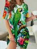 Women's Colorful Parrot Tropical Floral Print T-Shirt Dress