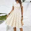 Damen Vintage V-Ausschnitt Knopfleiste Pünktchen Kleid mit ausgestelltem Saum Kurze Ärmel Retro Fit and Flare Kleid für den täglichen Gebrauch