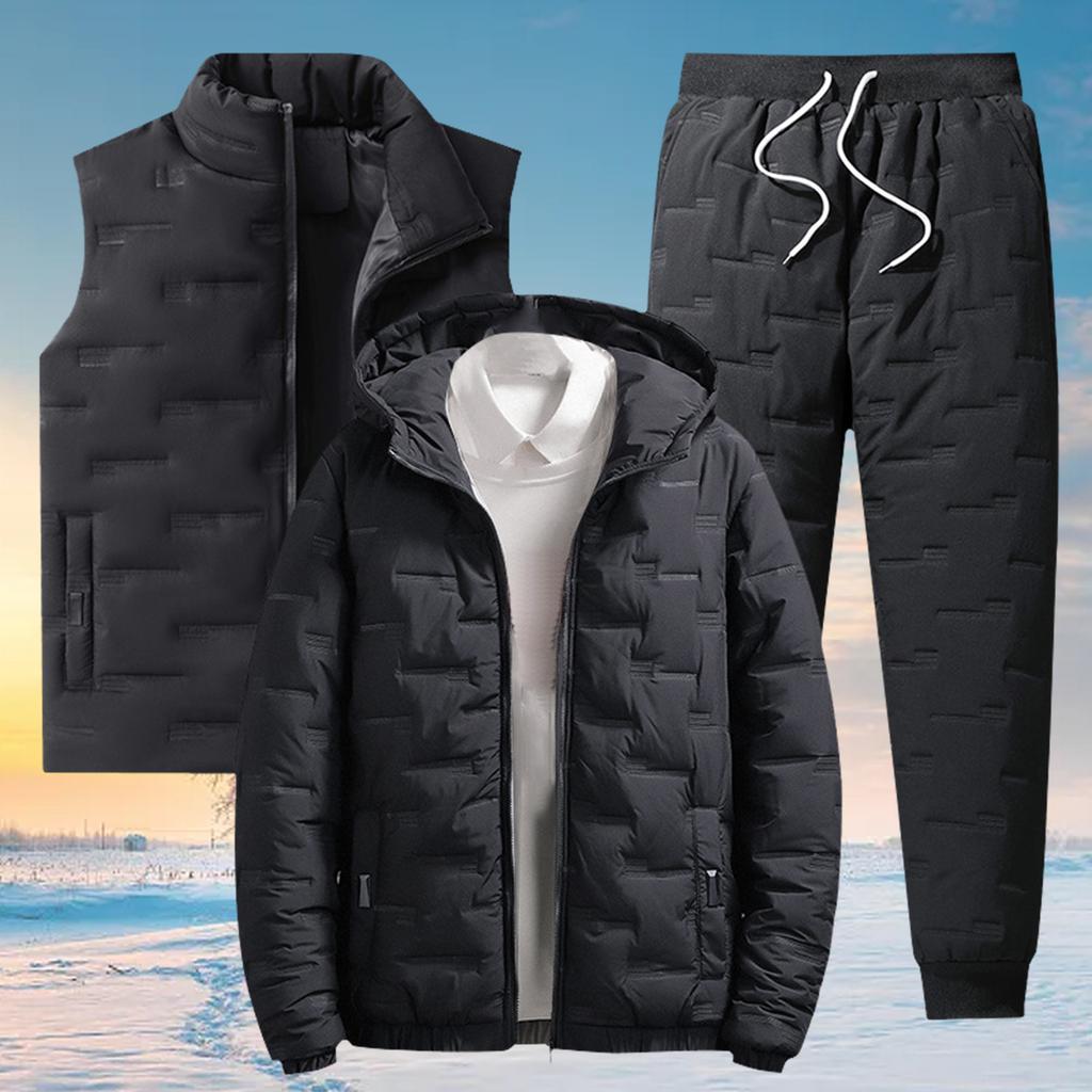 Traje de Moda de Algodón Cálido para Hombre, Conjunto de Tres Piezas, Chaqueta Acolchada, Chaqueta de Invierno, Chaleco Acolchado y Pantalones, Atuendos Casuales Hombre