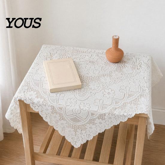 Non-slip Tablecloth White Lace Tablecloth, Square Scalloped Floral Doily, Elegant Vintage Home Decor Table Cover for Nightstand End Tea Party Durable