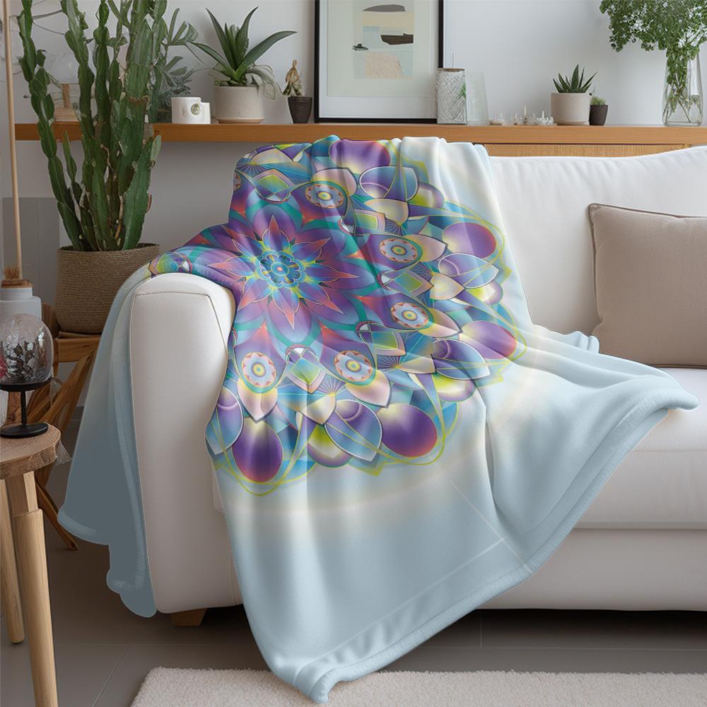 Rainbow Mandala Pattern Flannel Printed Blanket Suitable for All Seasons Suitable for Living Room Office Sofa and Travel