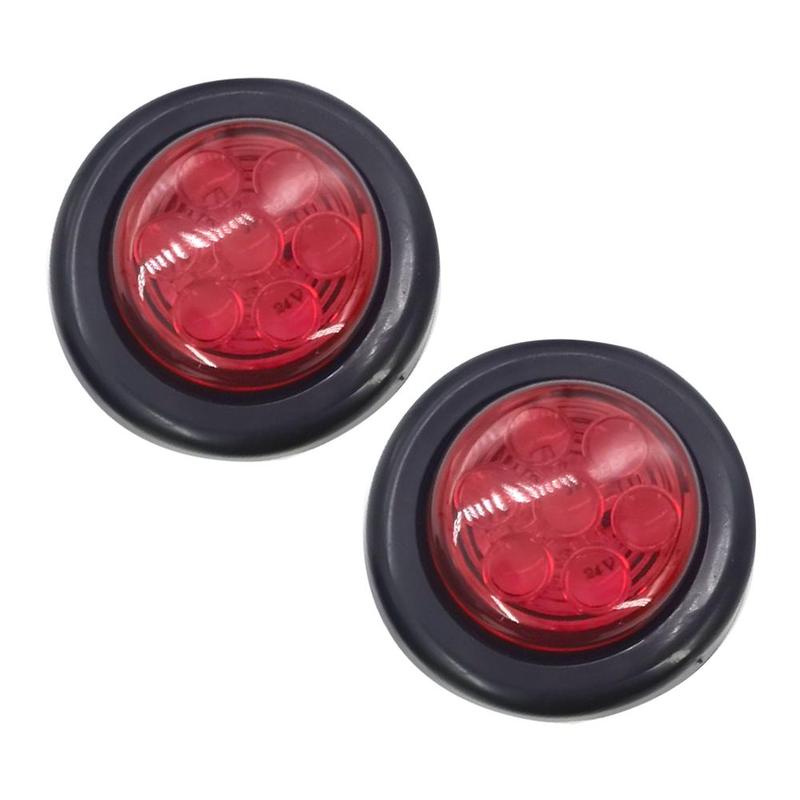 2Pcs Red 2 Inch 7-LED Round Truck Trailer Side Marker Lamp Clearance Tail Light 24V Fit for RVs Utes UTVs Boat Caravans