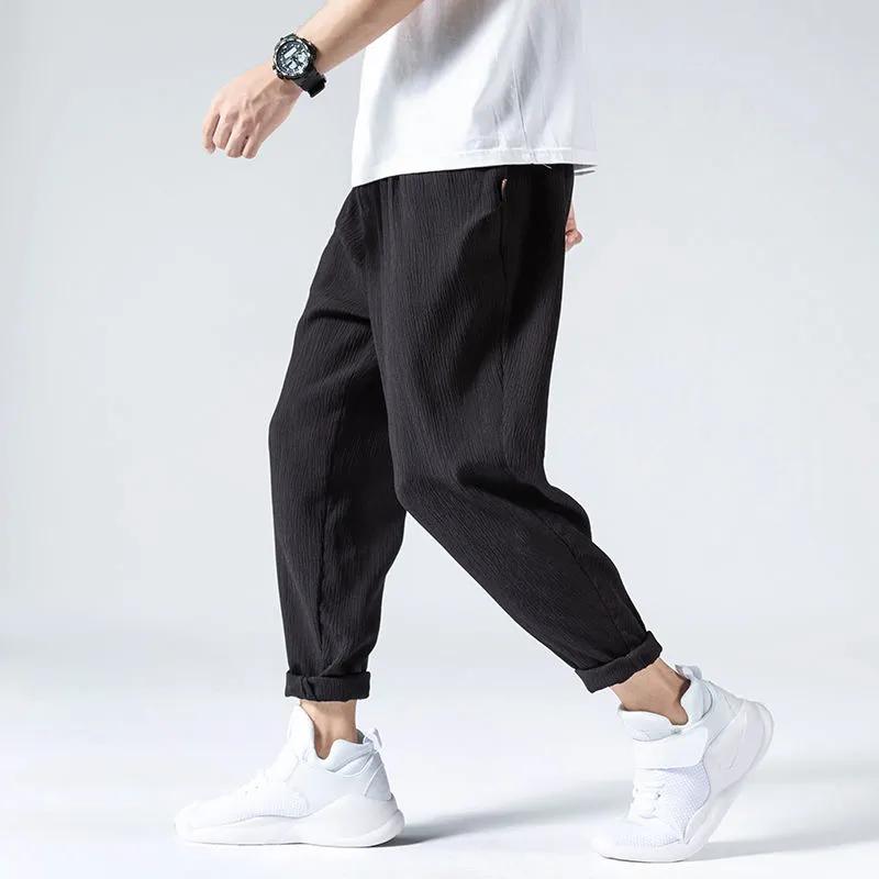 

Мужские летние тонкие шелковые брюки свободного покроя Nine-minute, однотонные, простые, быстросохнущие брюки XS чёрный