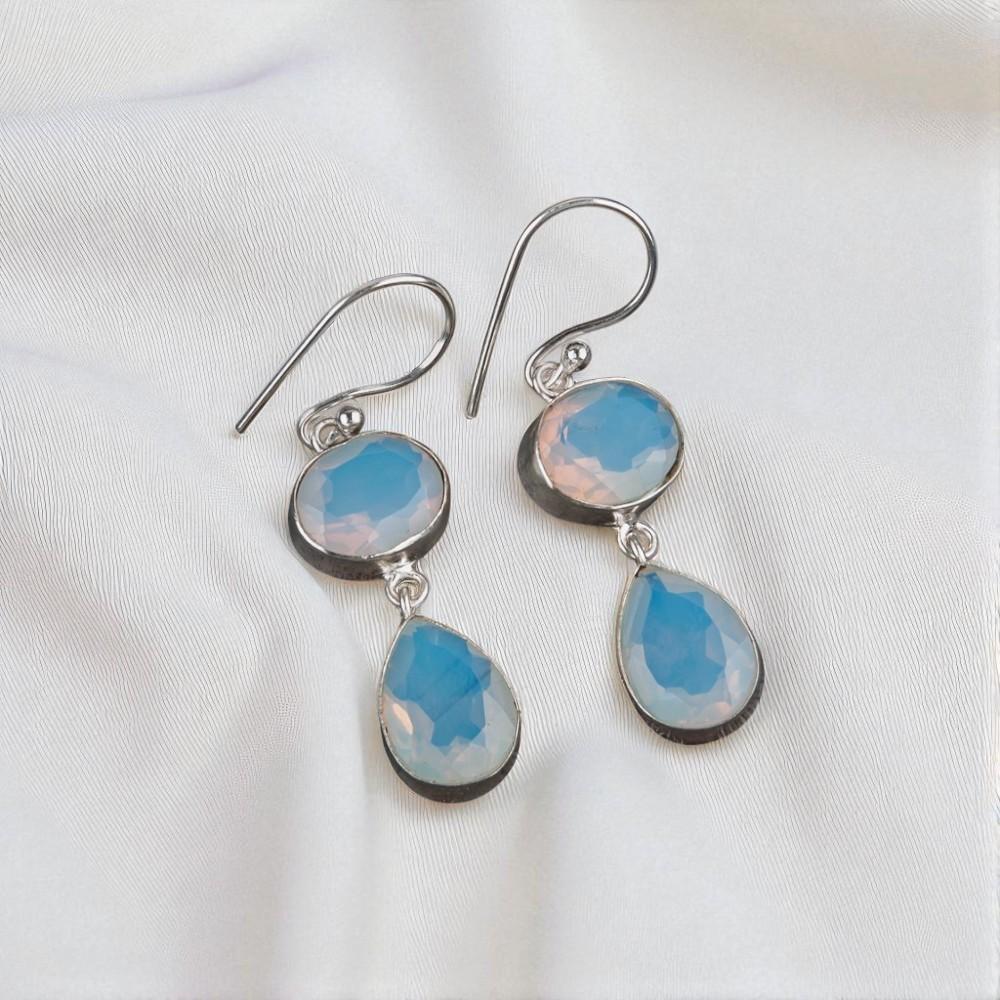 Natural Milky Opal Gemstone 925 Sterling Silver Jewelry Handmade Earrings 1.88" EE-73-26
