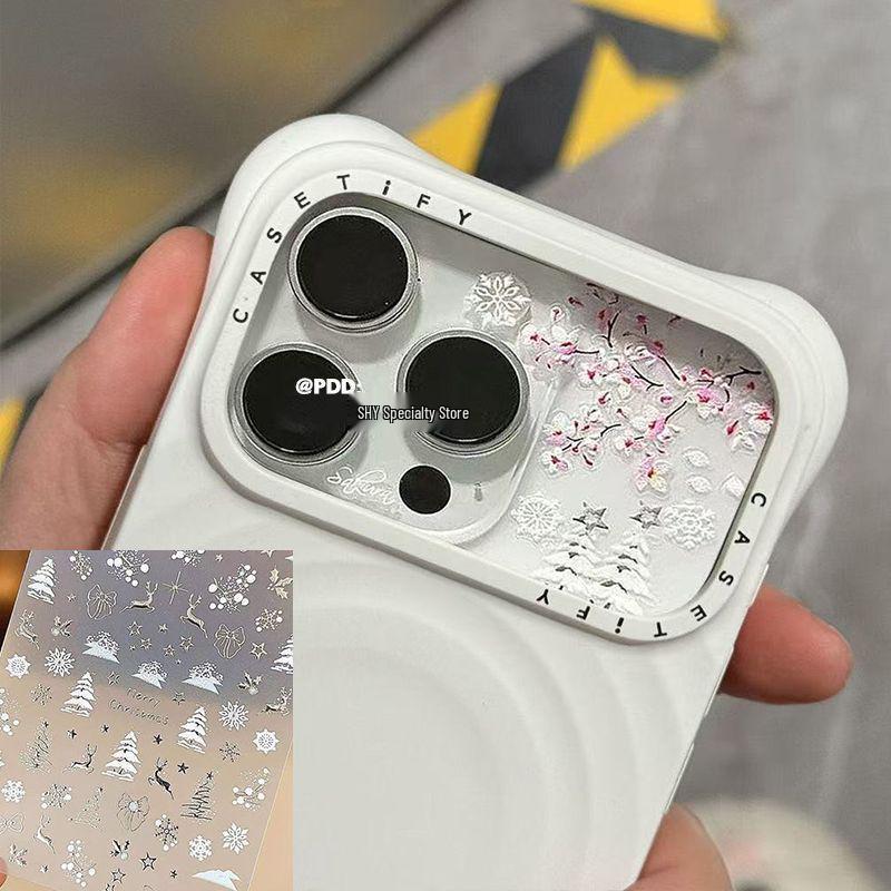 

3D Embossed Phone Lens Sticker: Cherry Blossom, Snowflake & Reindeer Design